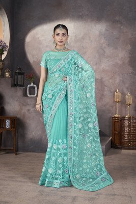 Tasrika Embroidered Bollywood Net Saree(Blue)