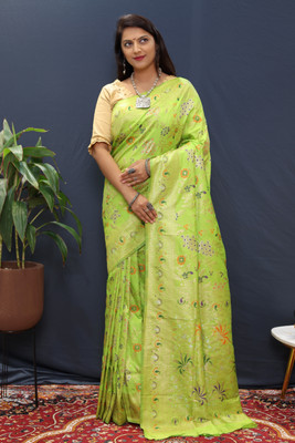 amirat Woven Banarasi Jacquard Saree(Light Green)