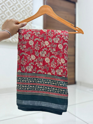 Chandan Fabrics Printed Kalamkari Mulmul Saree(Red)