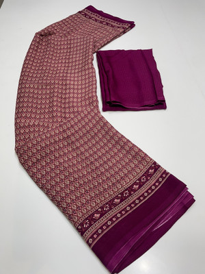 Vichitra Printed, Temple Border Daily Wear Crepe, Silk Blend Saree(Purple, Brown)