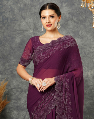 SIRIL Embellished, Dyed Bollywood Georgette Saree(Purple, Silver)