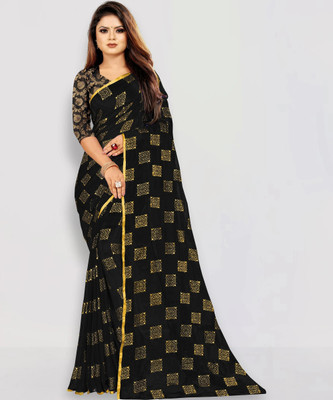 RHEY Printed Bollywood Chiffon Saree(Black)