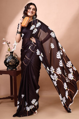 Molly Brown Digital Print Bollywood Satin, Georgette Saree(Black)