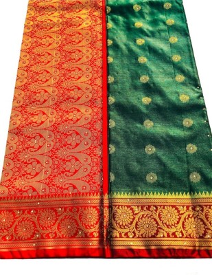 ANAYA SILK Self Design, Woven Banarasi Silk Blend Saree(Dark Green)