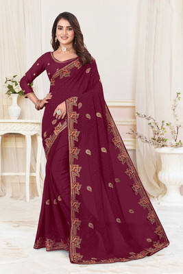BATHANI CREATION Embroidered Bollywood Georgette Saree(Maroon)