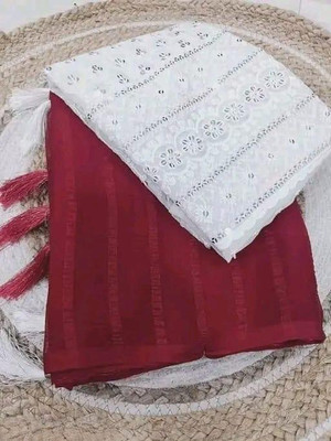 Rudra Enterprise Self Design Bollywood Georgette Saree(Red)