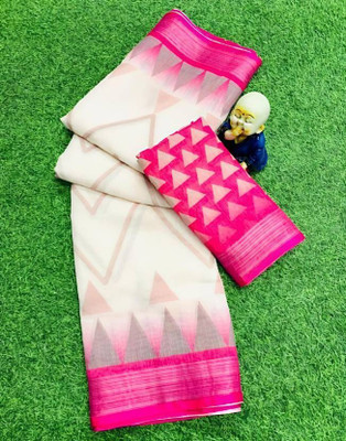 POOJA DIGI TEX Floral Print, Printed Daily Wear Cotton Linen Saree(Multicolor)