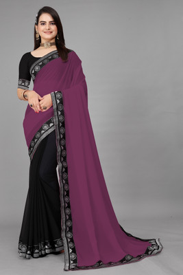 Aai shree khodiyar Self Design Bollywood Georgette Saree(Purple, Black)