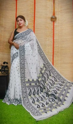 Viswas Woven Jamdani Cotton Silk Saree(White)