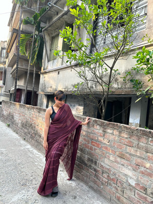 Moda Rapido Embellished, Striped Bollywood Satin Saree(Brown)
