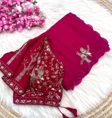 Brahmani Creation Embroidered Kanjivaram Silk Blend Saree(Pink)