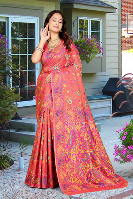 Aksh Fashion Self Design Bollywood Jacquard, Semi-Pashmina Saree(Pink)