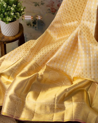 MIRMAN Self Design Banarasi Jacquard Saree(Cream)