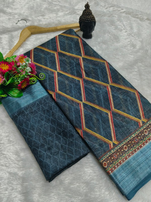 HouseOfCommon Woven Kanjivaram Pure Cotton, Cotton Silk Saree(Dark Blue)