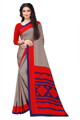 Bansi Ecom Printed, Temple Border Daily Wear Crepe, Silk Blend Saree(Light Blue, Brown)