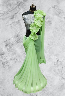 LD CREATION Self Design Bollywood Georgette Saree(Light Green)
