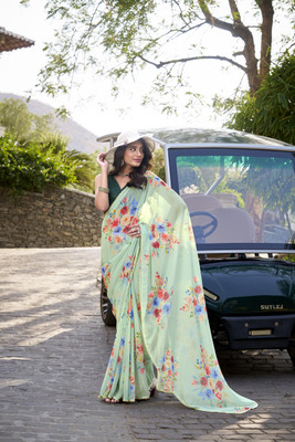 LookNbook art Printed Daily Wear Georgette Saree(Light Green)