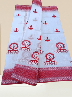 Happy Creation Woven Jamdani Cotton Blend Saree(Multicolor)