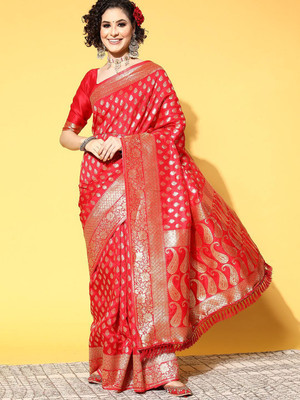 ANOUK Woven Dharmavaram Silk Blend Saree(Red)