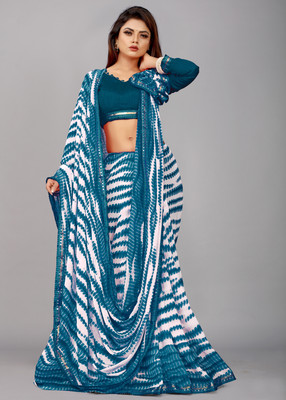 Flip The Style Printed Bollywood Georgette Saree(Blue)