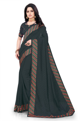 Pbs Prints Embroidered Bollywood Georgette, Silk Blend Saree(Black)