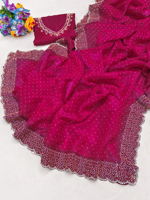 LADDU SAREES Embellished, Solid/Plain Bollywood Silk Blend Saree(Pink)