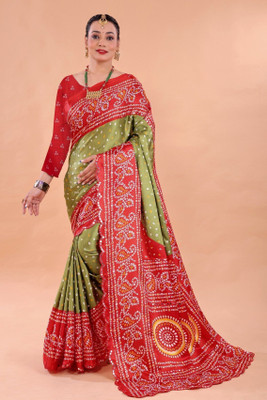 NEGRONI Printed Daily Wear Cotton Silk Saree(Light Green, Red)