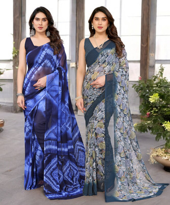 Moda Rapido Printed Bollywood Georgette Saree(Pack of 2, Multicolor)