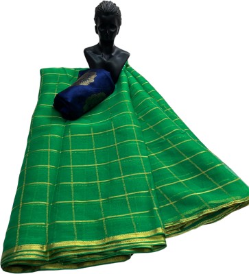 MINE CHOICE Checkered Chettinadu Chiffon Saree(Green)