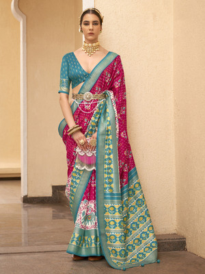 Tasrika Printed Patola Silk Blend Saree(Pink)