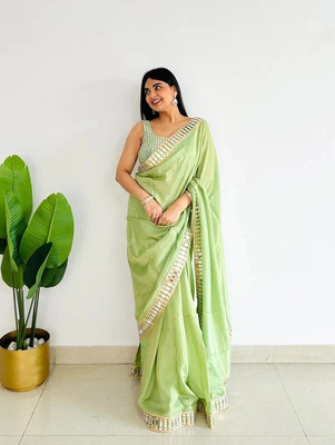 Brahmani Creation Embroidered Banarasi Silk Blend Saree(Green)