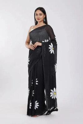 FRIYAL Digital Print Bollywood Cotton Linen Saree(Multicolor)