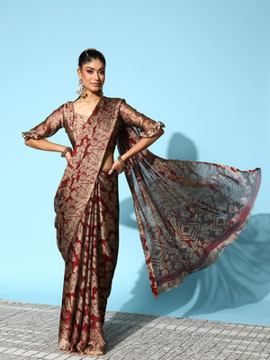 Divastri Floral Print Bollywood Art Silk Saree(Multicolor)