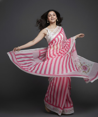 KAKADIYA CREATION Embroidered Bollywood Chiffon Saree(White, Pink)