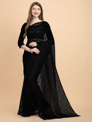 GajGajra Self Design Bollywood Net Saree(Black)