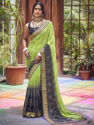 Divastri Embellished Bandhani Georgette Saree(Light Green)