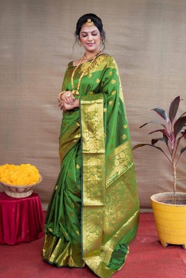 Anjaneya Sarees Woven Banarasi Silk Blend Saree(Light Green)