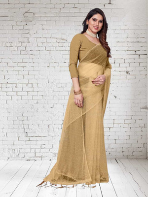 BHAGWATI ART Self Design Bollywood Net Saree(Beige)