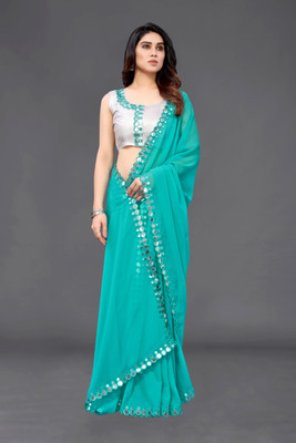 HouseOfCommon Embellished Bollywood Georgette Saree(Light Blue)