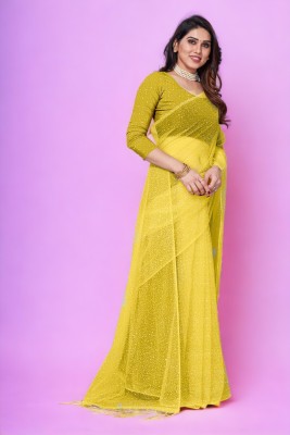 BHAGWATI ART Dyed Bollywood Net Saree(Yellow)