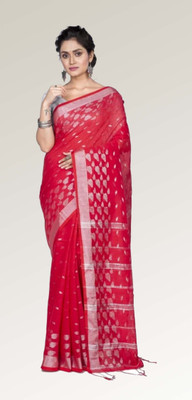 RM CREATION Self Design Handloom Handloom Cotton Blend Saree(Red)