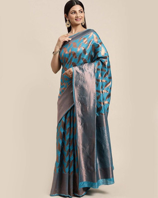 Pari Prints Woven Banarasi Cotton Silk Saree(Light Blue)