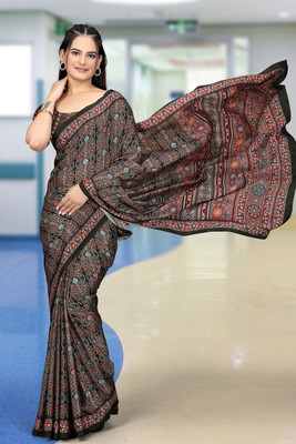 SAADHYA CREATION Embroidered, Solid/Plain Bollywood Crepe Saree(Black)