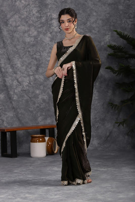 GEN Z TRENDS Embellished, Solid/Plain Bollywood Tissue Saree(Black)