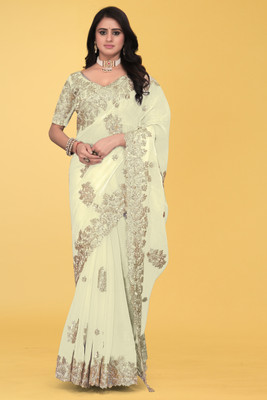 Mortile Designer Studio Embroidered Bollywood Georgette Saree(White)