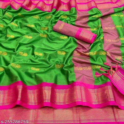 Paithani Woven Paithani Pure Silk Saree(Green)