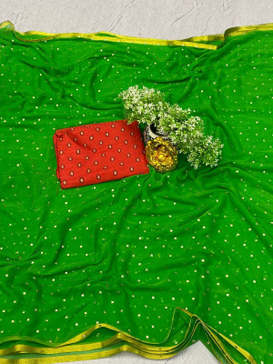 TOXEGO Embellished Daily Wear Chiffon Saree(Light Green)