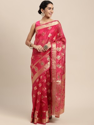 Kimisha Woven Kanjivaram Organza Saree(Pink)