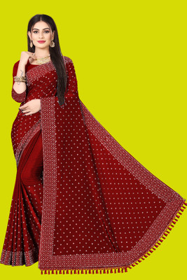 rudraCreation Self Design, Solid/Plain Daily Wear Brasso Saree(Maroon)