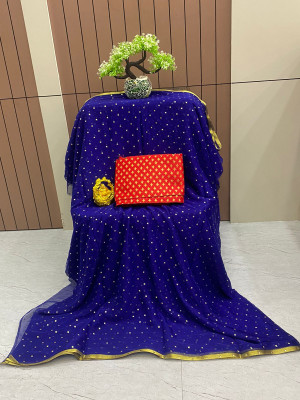 ELEGENCE FAB Self Design Daily Wear Chiffon Saree(Dark Blue)